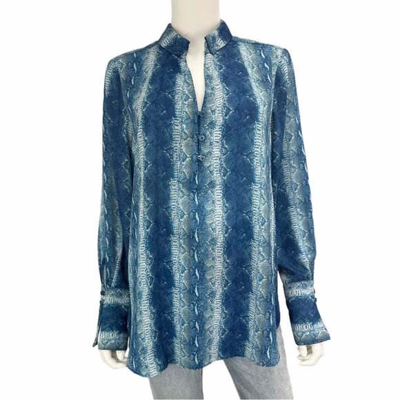 ETCETERA Blue Reptile Sheer Print blouse - Picture 1 of 8